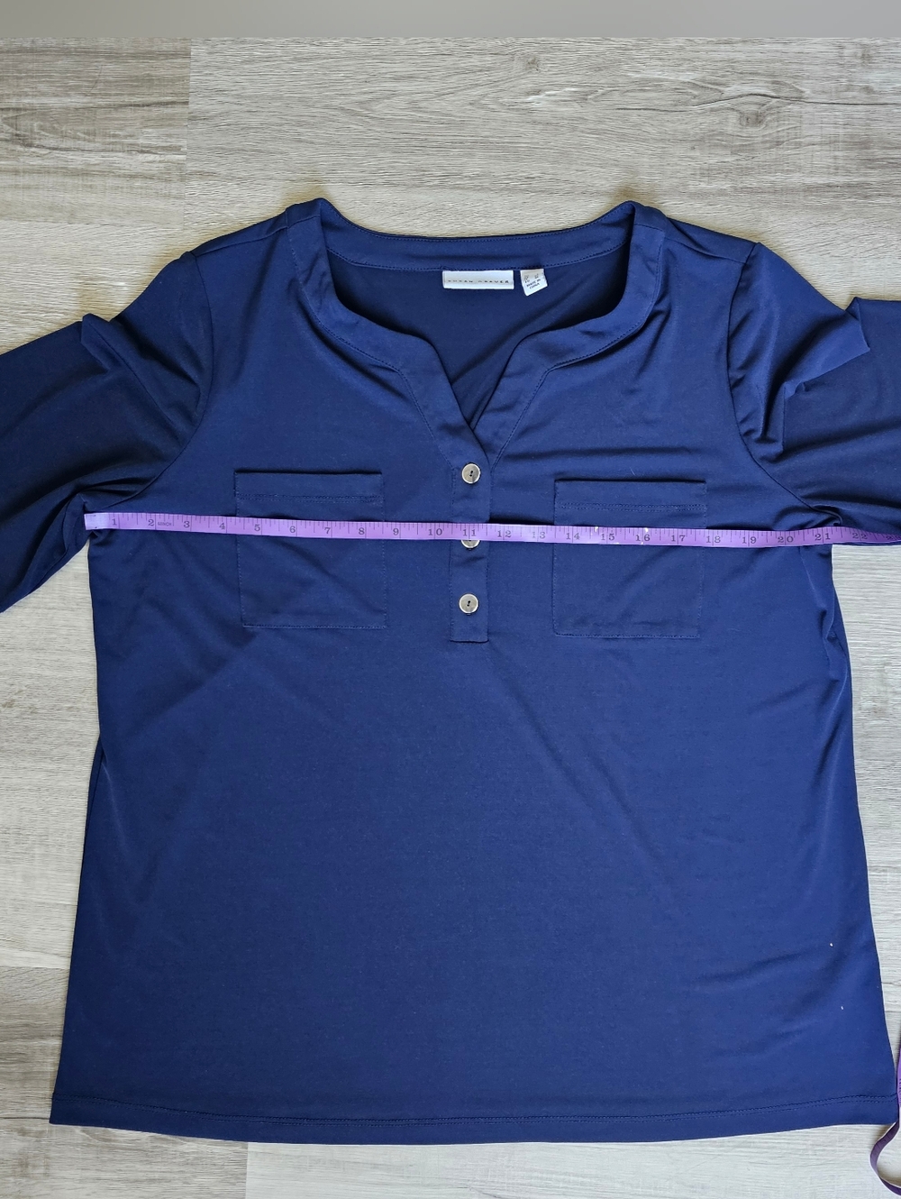 Susan Wraver Navy Short Sleeve Henley Top - Picture 14 of 16